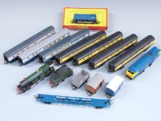 Fourteen Tri-ang Hornby 00 gauge locomotives, coaches, wagons and vans including Crumlin Hall,