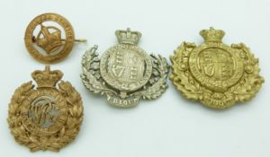 British Army Royal Engineers metal badges, three with Queen Victoria Crown together with Royal