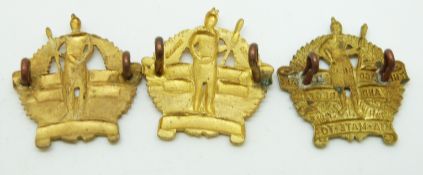 Three New Zealand Otago and Southland Regiment officer's metal cap badges, one a gilt example with