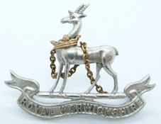 British Army Royal Worcestershire Regiment officer's white metal cap badge