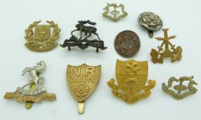 Ten cadets etc metal badges including Surrey Cadets Brigade, Kent County Cadets, Herts Cadets etc