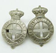British Army Medical Staff Corps volunteers metal collar badges, Queen Victoria crown