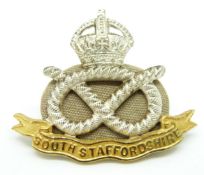 British Army South Staffordshire Regiment officer's gilt cap badge