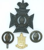 Four Marlborough College Cadet Corps/Officer Training Corps metal caps badges