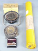 Two compasses, one a type P11, the other by Huson, an emergency kite, photo tint dyes etc