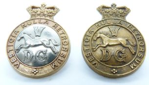 Two British Army 5th Dragoon Guards Victorian metal cap badges