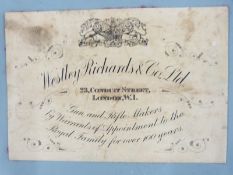 Westley Richards & Co Ltd paper gun case label 'Westley Richards & Co Ltd, 23 Conduit Street