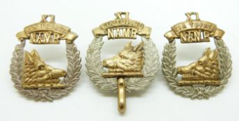 New Zealand Army 11th North Auckland Mounted Rifles officer's metal cap badge with Gaunt makers to