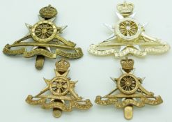 Four British Army Royal Malta Artillery metal badges including an anodised example, one by Firmin