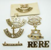 Eight British Army Royal Engineers and Royal Signals metal shoulder titles including three