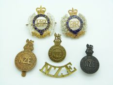 Six New Zealand Army Engineers metal hat badges etc, including three WWI examples with makers