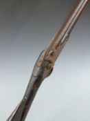 Percussion, converted from flintlock, hammer action Brown Bess gun with lock marked Tower and with