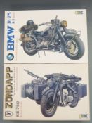 Two 1:9 scale plastic model kits BMW R/75 and Zundapp KS750, both in original boxes.