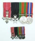 MBE medal group comprising MBE, Order of St John, WWII Defence Medal and War Medal together with