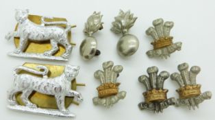 Eight British Army Gordon Highlanders, West Yorkshire Regiment and Lancashire Fusiliers metal collar