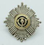 British Army Scots Guards Officer's hat badge with enamelled centre