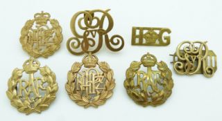 Royal Air Force, Royal New Zealand Air Force George V and a Home Guard metal badges