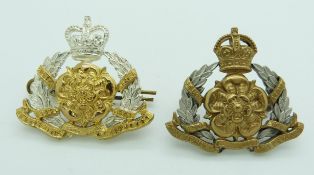 British Army Derbyshire Yeomanry officer's gilt cap badge together with a similar example, one