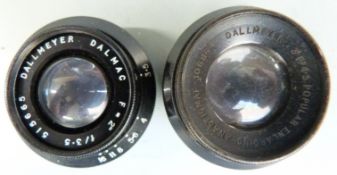 Two Dallmeyer lenses comprising Dalmac 2 inch f3.5 and Popular Enlarging Anastigmat 3 inch 4.5