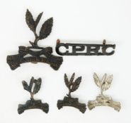 Five British Army Ceylon Planters Rifle Corps metal badges