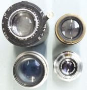 Four various lenses comprising Schneider-Kreuznach Xenar 1:2.8/50, Meyer-Optik Telefogar 1:3.5/90,