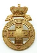 Australian Army Queensland Regiment metal hat badge with Queen Victoria crown