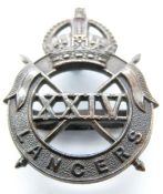 British Army 24th Lancers officer's service dress bronze cap badge