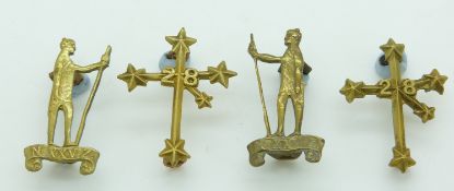 Four New Zealand Army WWI 25th and 28th Reinforcements metal badges in two pairs