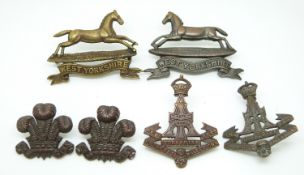 Six British Army Yorkshire Regiment and West Yorkshire Regiment officers service dress collar
