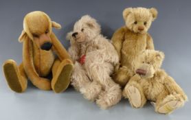 Four mohair Teddy bears comprising Hermann Original, Melanie Jane Bear Treasures Dusty, Gund