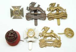 Seven British Army Royal Berkshire Regiment metal badges including officer's BOSS example