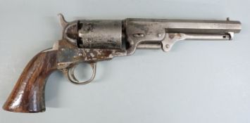 Vero Clement Arms Co .38 six-shot single action percussion revolver with engraved scenes of ships to