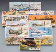 Twelve Airfix 1:72 scale plastic model kits including B29 Superfortress, Heinkel HE 177 and B-26