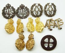 Thirteen British Army Women's support arms metal collar badges including Women's Army Auxiliary