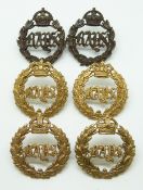Six British Army Queen's Dragoon Guards 'Bays' metal collar badges in three pairs including an OSD