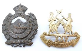 Two New Zealand Army WWI 25th/26th Reinforcements metal hat badges