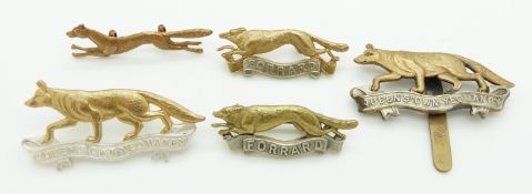 Five British Army East Riding of Yorkshire / Queen's Own Yorkshire metal badges