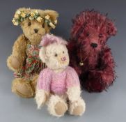 Three Battenswood Bears Teddy bears Lucy Locket, Rosie and Daisy-May, two with growlers, largest