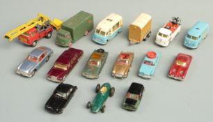 Fifteen Corgi Toys diecast model vehicles including James Bond 007 Aston Martin DB5, Racing Club