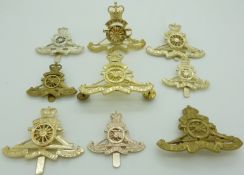 Nine British Army Royal Artillery anodised badges including an Honorable Artillery Company