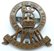 British Army 15th (The King's) Hussars officer's bronze cap badge