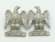 British Army Royal Scots Greys pair of officer's silver collar badges by Gaunt of London