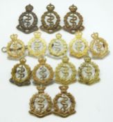 Fourteen British Army Royal Army Medical Corps metal collar badges