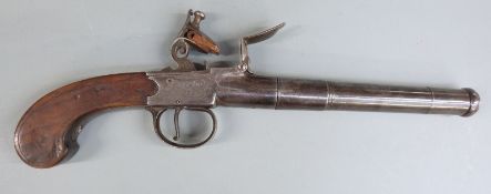 Waters of London Queen Ann flintlock hammer action pistol with named and engraved lock, engraved