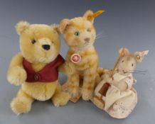 Three Steiff Teddy bears Hunca Munca limited edition of 1500, Classic cat 034718 and Winnie The Pooh