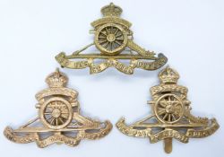 Three British Army Royal Artillery metal badges