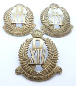 Three New Zealand Army WWI 14th Reinforcements D and C Company metal hat badges