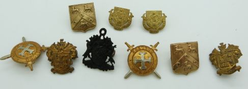 Nine Welbeck College, Bristol Officer Training Corps etc metal collar badges