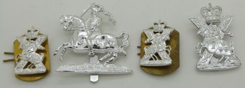 Four Fife and Forfar Yeomanry anodised cap and collar badges, one by Firmin London