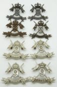 Eight British Army 9th Lancers metal collar badges in three pairs including an OSD example plus